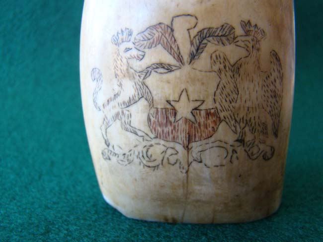 A 19th century scrimshawed polycome decorated whale's tooth featuring LADY LIBERTY, UNION and a family or regimental crest circa 1860. — image 3